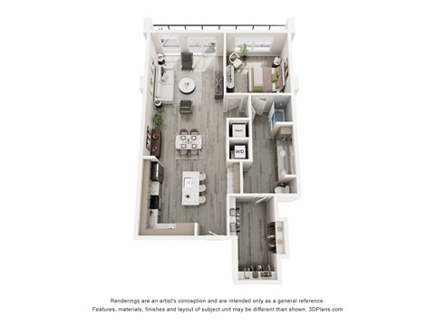 Floor plan for 1 bed, 1 bath, 1044 sqft